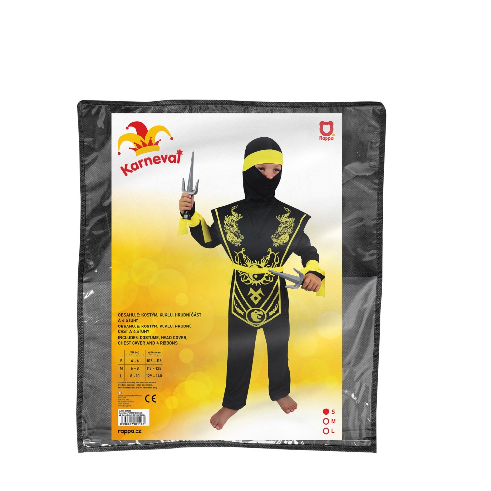 Dětský kostým Ninja žlutý (S)