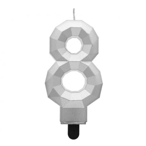 Sviečka tortová - číslica, Diamant 7,6 cm, strieborná metalická