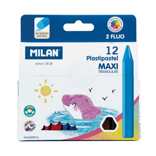 Pastelky MILAN MAXI plastické 10 ks + 2 ks FLUO