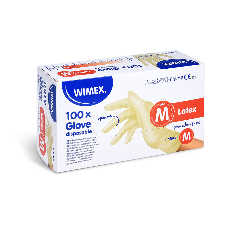 WIMEX Rukavice latexové bílé, nepudrované M 100 ks