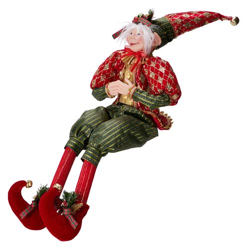 Vánoční figurka sedícího skřítka 65 cm s rolničkami