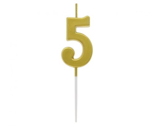 Sviečka tortová B&C - číslica "5" metalická zlatá 9,5 cm