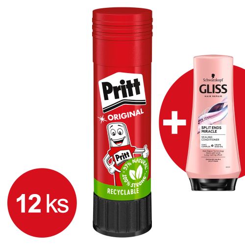 Lepicí tyčinka Pritt stick 20 g 12 ks + Dárek: Kondicionér na vlasy Gliss Split 250 ml (2)