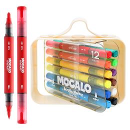 Popisovač M&amp;G MOCALO Acrylic Marker oboustranný - sada 12 barev