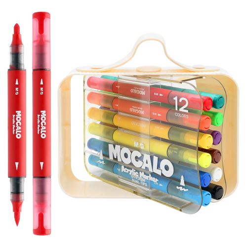 Popisovač M&G MOCALO Acrylic Marker oboustranný - sada 12 barev
