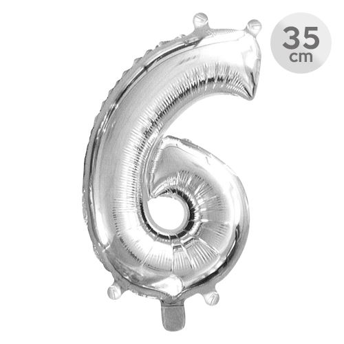 Balón narodeninový 35 cm - číslo 6, strieborný