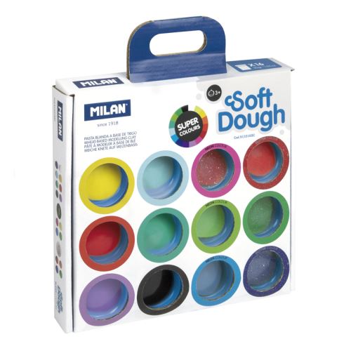 Plastelína MILAN Soft Dough základné,neónové,glitrové farby - sada 16 ks 