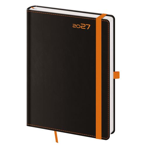 Diář 2027 denní A5 Black Orange s poutkem na pero