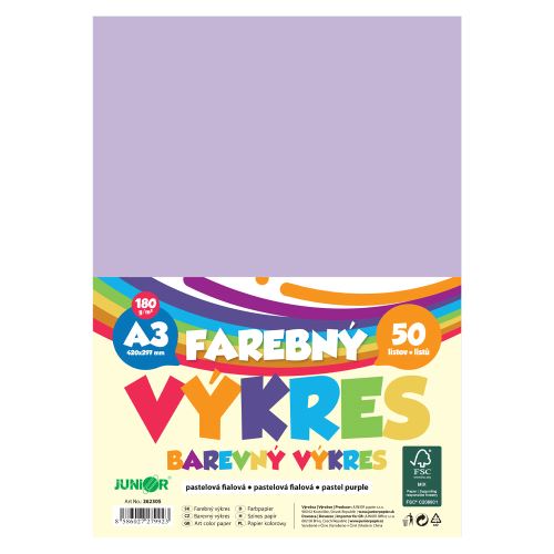Farebný výkres A3 180g/m2, bal/50 ks - pastelová fialová