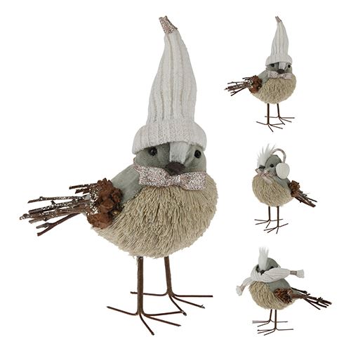 Dekorácia - vtáčik s čiapkou, 16cm, 1ks