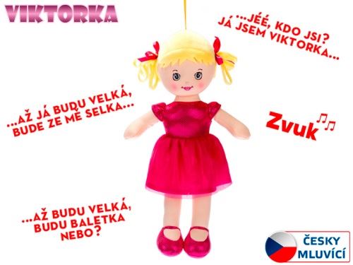 Panenka Viktorka hadrová 32cm česky mluvící na baterie tmavě růžová 0m+ v sáčku