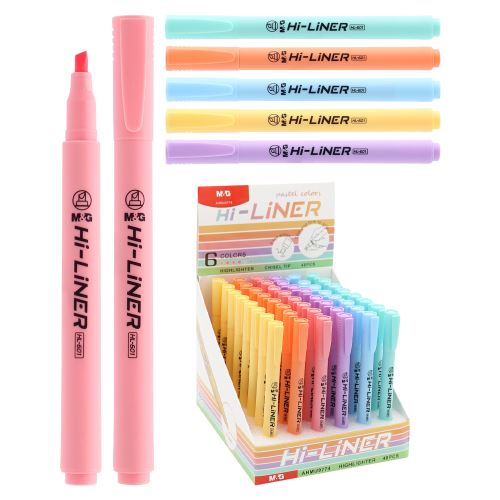 Balení zvýrazňovačů 48 ks M&G Hi-Liner Pastel (mix 6 barev)