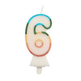 Svíčka dortová - číslice "6" Bio glitter 8,5 cm