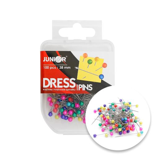 Špendlíky aranžerské/barevné JUNIOR, 38 mm/100 ks, pp box