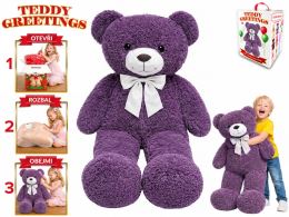 Teddy Greetings medvěd plyšový 120cm s mašlí fialový 0m+ v dárkové krabičce Teddy Greetings medvěd plyšový 120cm s mašlí fialový 0m+ v dárkové krabičce