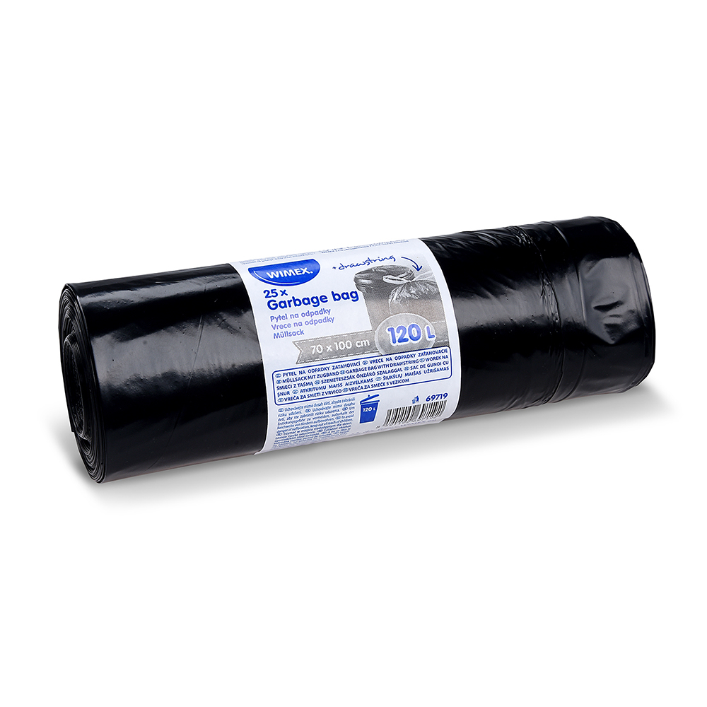 WIMEX Pytle na odpad (LDPE) zatahovací černé 70 x 100 cm 120L [25 ks]