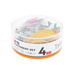 Kancelářská sada M&G 4v1připínáčky/binder clip/sponky/gumičky, sada barevná 200 ks (1)