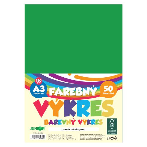 Farebný výkres A3 180g/m2, bal/50 ks - zelená