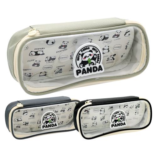 Pouzdro na psací potřeby Panda s chlopní a průhledným víkem, prázdné (mix barev)
