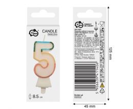Svíčka dortová - číslice "5" Bio glitter 8,5 cm (1)