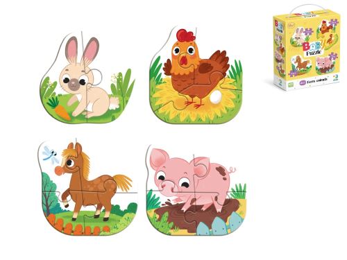 Puzzle dětské 12,5x11,5cm zvířátka farma 13dílků 4obrázky 18m+ v krabičce
