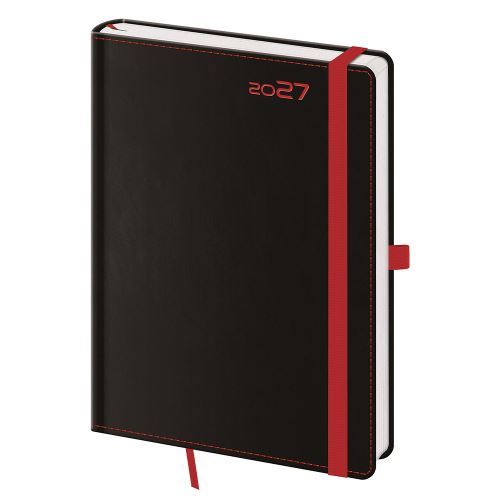 Diář 2027 týdenní A5 Black Red s poutkem na pero