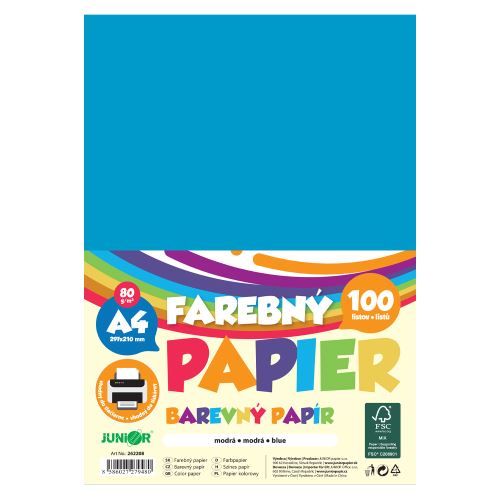 Barevný papír A4 80 g/m2, balení po 100 ks – modrý