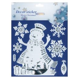 Adhezní nálepky vánoční 18,5 x 23,5 cm - bílé se stříbrnými prvky (mix /cena 1 bal.) (5)