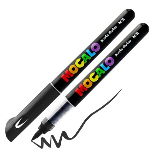 Popisovač M&G MOCALO Acrylic Marker, štětcový hrot - černý 901