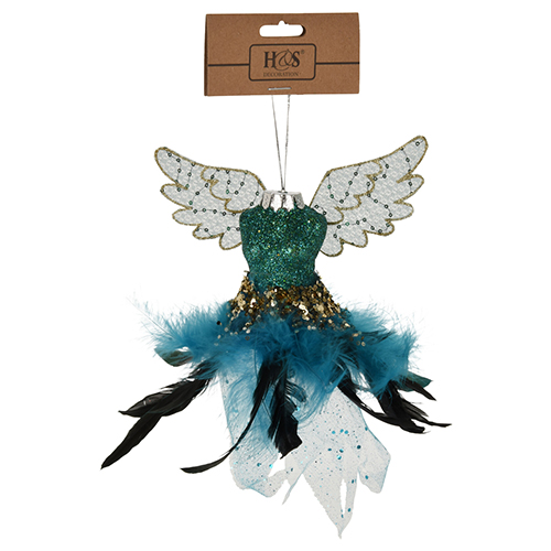 Dekorace závěsná - letící anděl modrý