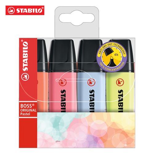 Zvýrazňovač STABILO BOSS ORIGINAL PASTEL - sada 4 ks