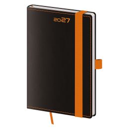 Diář 2027 týdenní kapesní Black Orange s poutkem na pero