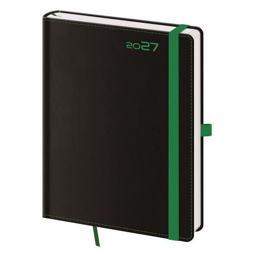 Diář 2027 týdenní B6 Black Green s poutkem na pero