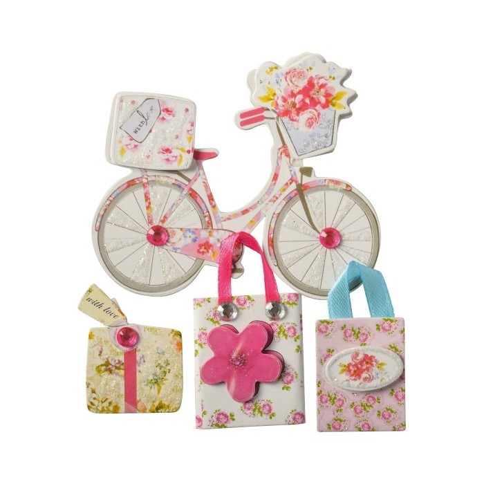 Dekorace samolepící (sada 4 ks) - Motýle, Květiny, Sladkosti, Šálky, Šití a Dárky