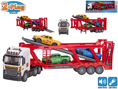 2-Play Traffic přepravník aut 38cm na setrvačník na baterie se světlem a zvukem + 3auta v