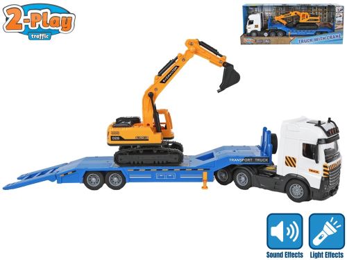 2-Play auto tahač 38,5cm na setrvačník na baterie se světlem a zvukem s bagrem v krabičce