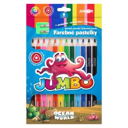 Pastelky JUNIOR Ocean World JUMBO trojhranné - sada 12 ks + ořezávátko (1)