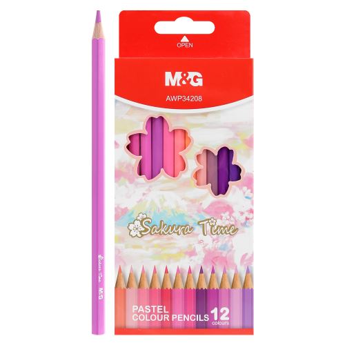 Pastelky šestihranné M&G Sakura - sada 12 jasných fialovo-purpurových barev