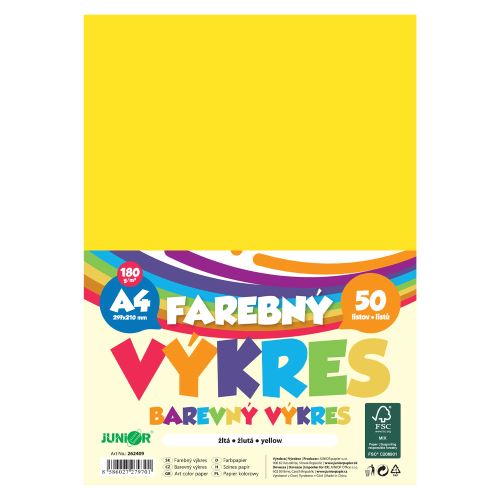 Farebný výkres A4 180g/m2, bal/50 ks - žltá