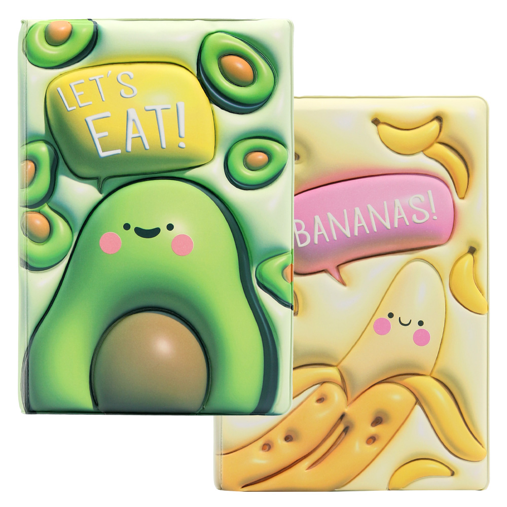 JUNIOR Poznámkový blok / deník A5 /80 listů Ovoce, měkký PU potah (mix 4 vzorů)