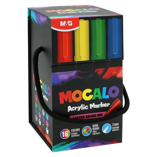 Popisovač M&G MOCALO Acrylic Marker 2 mm - sada 16 barev