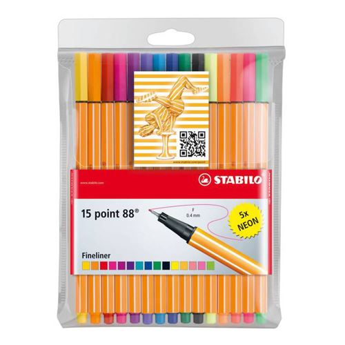 Liner STABILO point 88 sada 10 ks + 5 ks neon (30508)