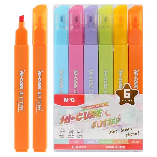 Rozjasňovač M&G HI-CUBE Glitter - sada 6 zářivých barev