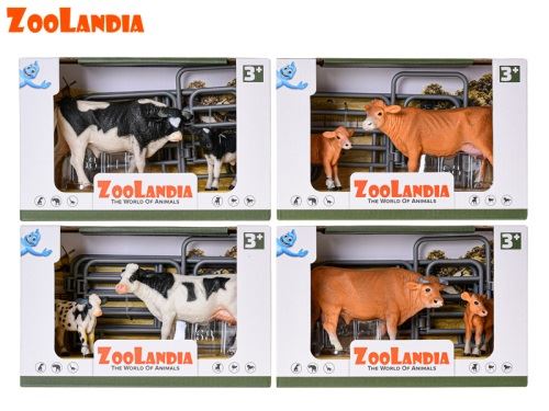Zoolandia kráva s telátkem 8,5-14cm a doplňky 4druhy v krabičce