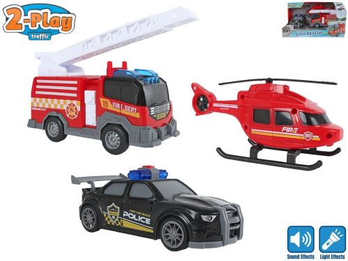 2-Play Traffic záchranářská vozidla 15cm volný chod na baterie se světlem a zvukem 3ks v k