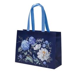 Nákupní taška z netkané textilie Spring blooms 34x25 cm - modrá Nákupní taška z netkané textilie Spring blooms 34x25 cm - modrá
