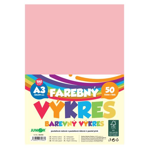 Farebný výkres A3 180g/m2, bal/50 ks - pastelová ružová