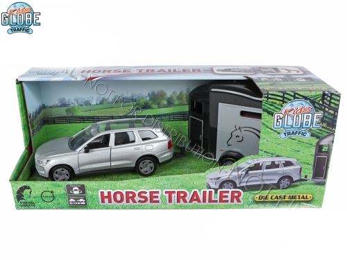 Kids Globe Traffic Volvo EX90 kov s přívěsem pro koně 28cm zpětný chod v krabičce