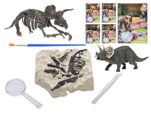 Dinoworld dinosaurus 12cm a zkamenělina v sádře s dlátem, lupou a štětcem 6druhů v krabičc