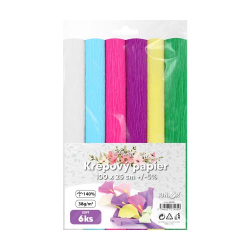 Krepový papír JUNIOR 100x25 cm SOFT Florist (sada 6 ks)